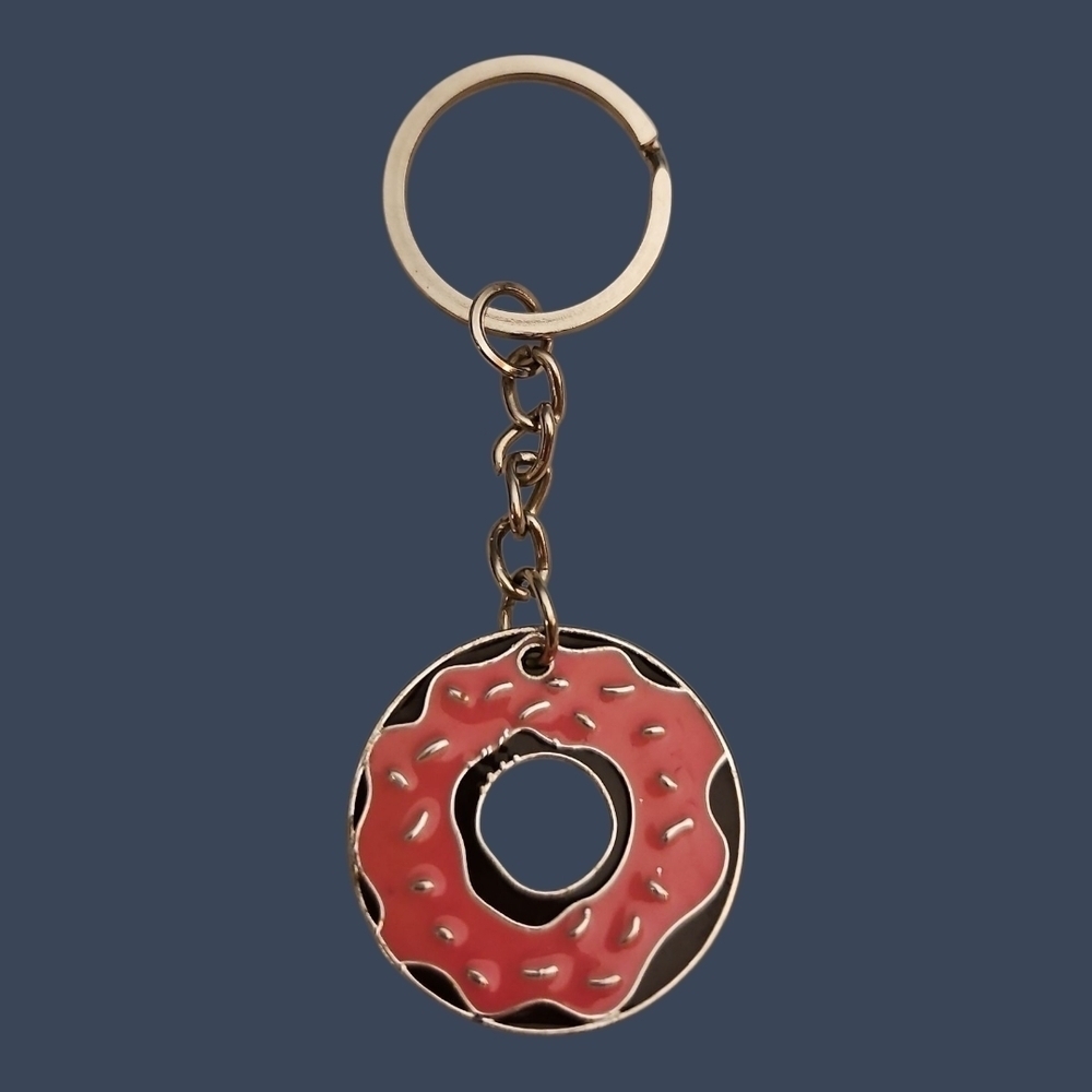 3/$25 Vintage Chocolate Pink Sprinkle Icing Donut Keychain